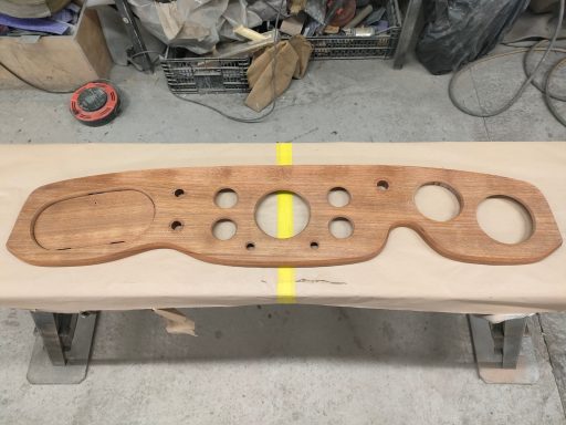 Vintage dash ready for veneering Wooden dashboard panel featuring multiple holes and cutouts for gauges and controls. All prepaired and ready for veneering
